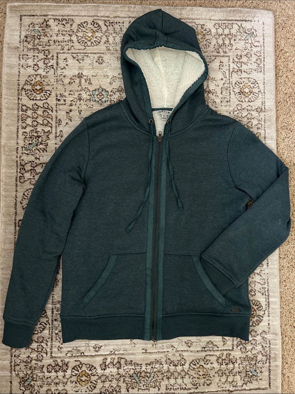Orvis Dark Teal Fleece and Sherpa-Lined Zip Hoodie- Medium